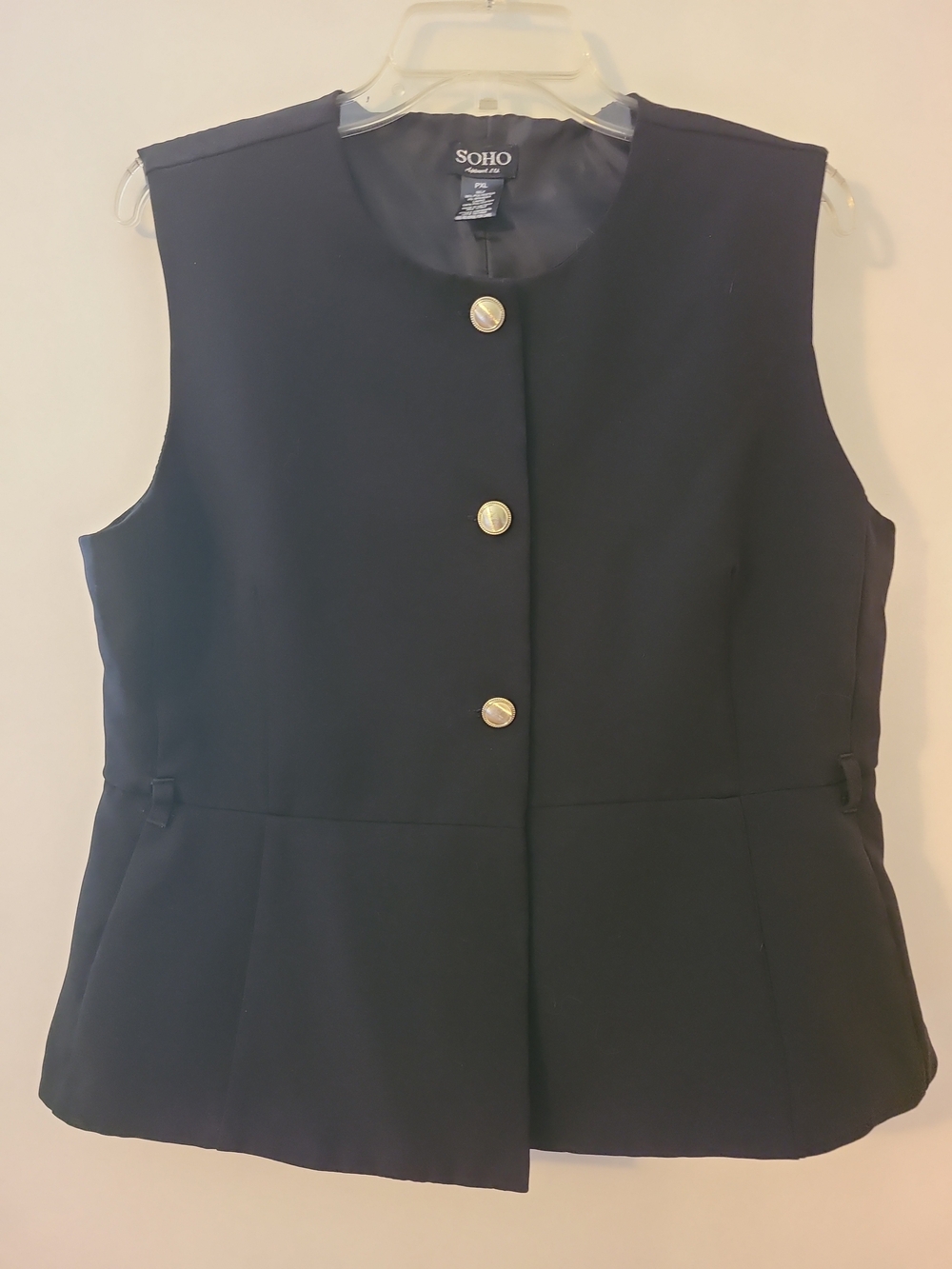 Soho Apparel Black Tailored Peplum Vest Gold Button Career Suit Waistcoat Office